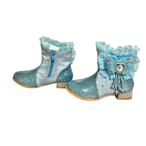 Little Girls Elsa Sparkly Boots-Blue-Size 28 (US size 11) - Picture 1 of 5